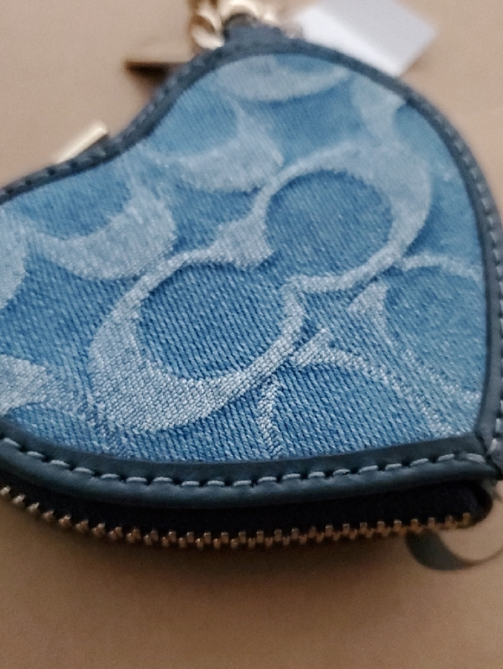 (Retail $75)Coach Heart Denim Coin Pouch Keyring - Picture 2 of 6